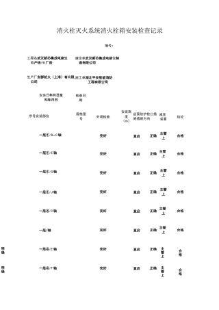 消火栓灭火系统消火栓箱安装检查记录.