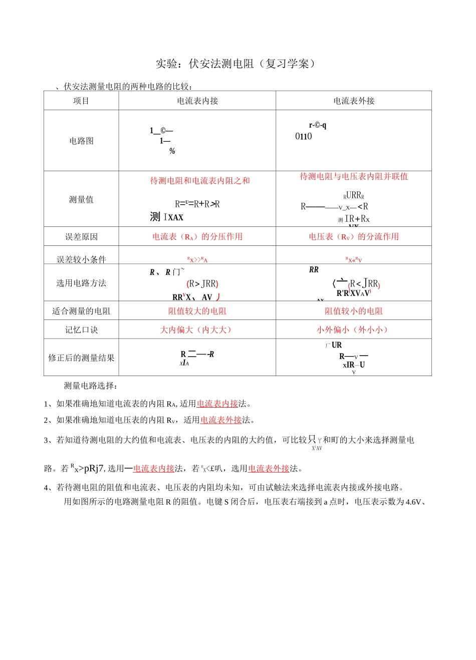高三电学实验复习—伏安法测电阻(复习讲义)含答案_第1页