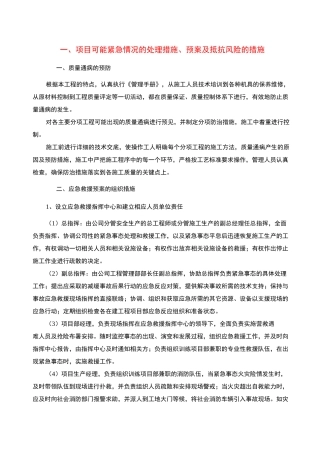 项目可能紧急情况的处理措施、预案及抵抗风险的措施