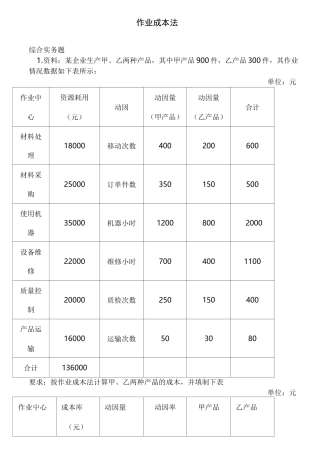 作业成本法练习题