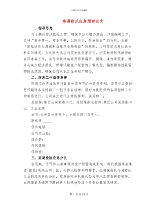 防洪防汛应急预案范文