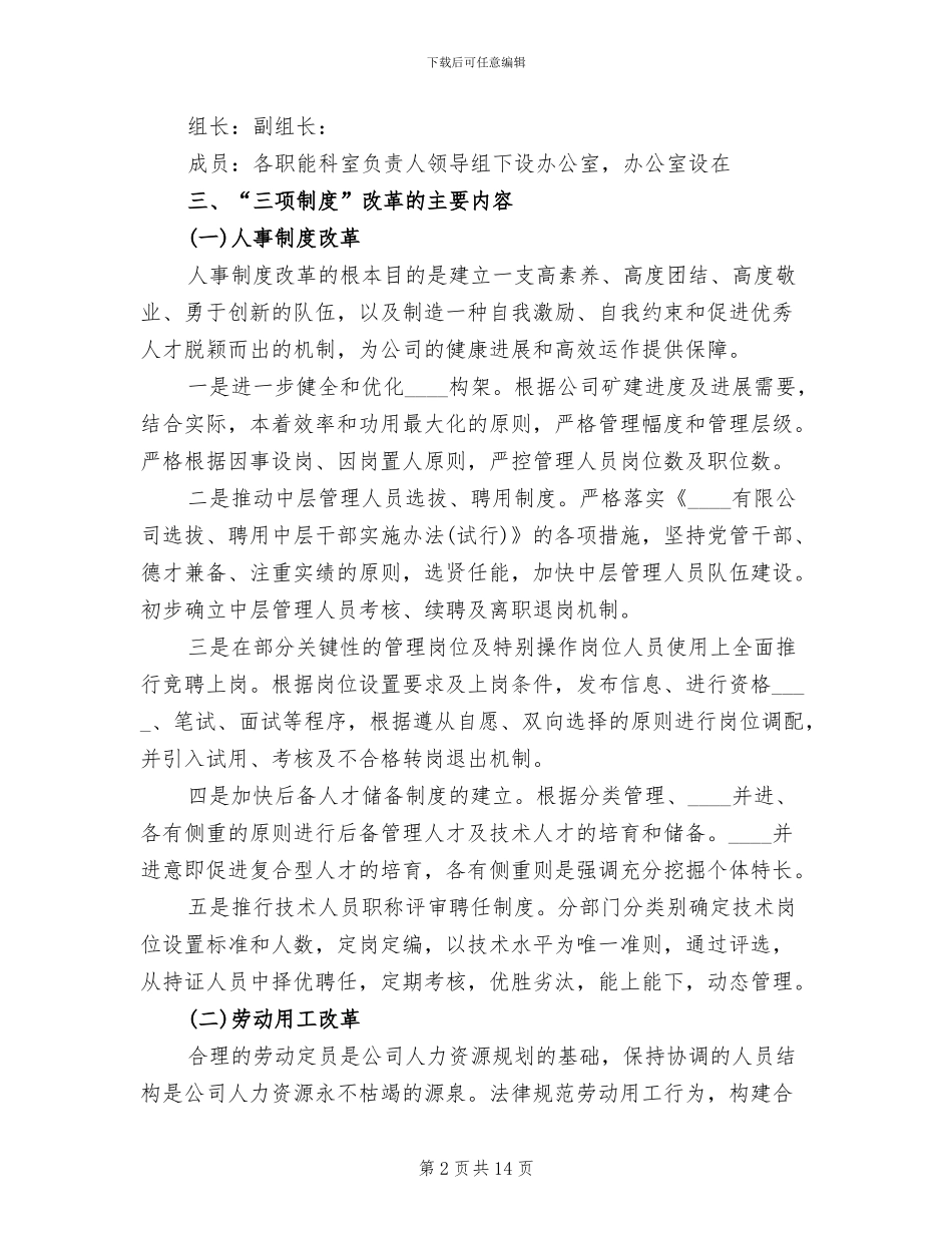 集团供电企业三项制度改革实施方案范本_第2页