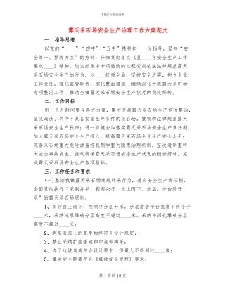 露天采石场安全生产治理工作方案范文