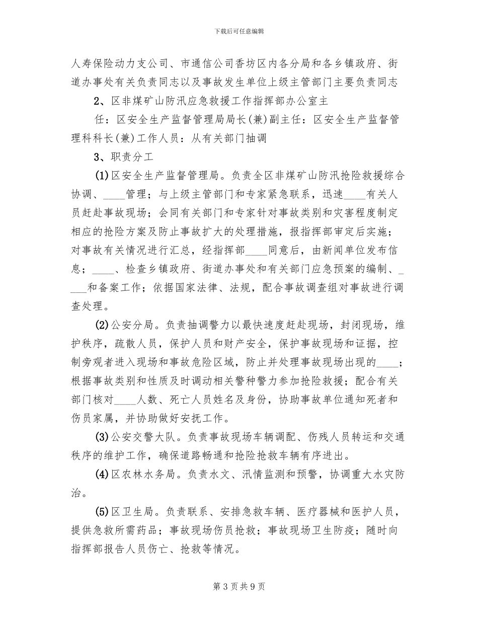 非煤矿山防汛应急救援预案(2篇)_第3页