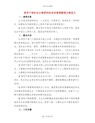 领导干部私自从事营利性活动清理整顿方案范文
