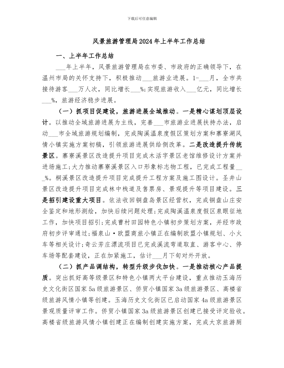 风景旅游管理局2024年上半年工作总结_第1页