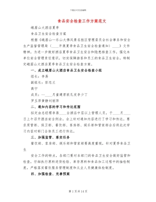 食品安全检查工作方案范文