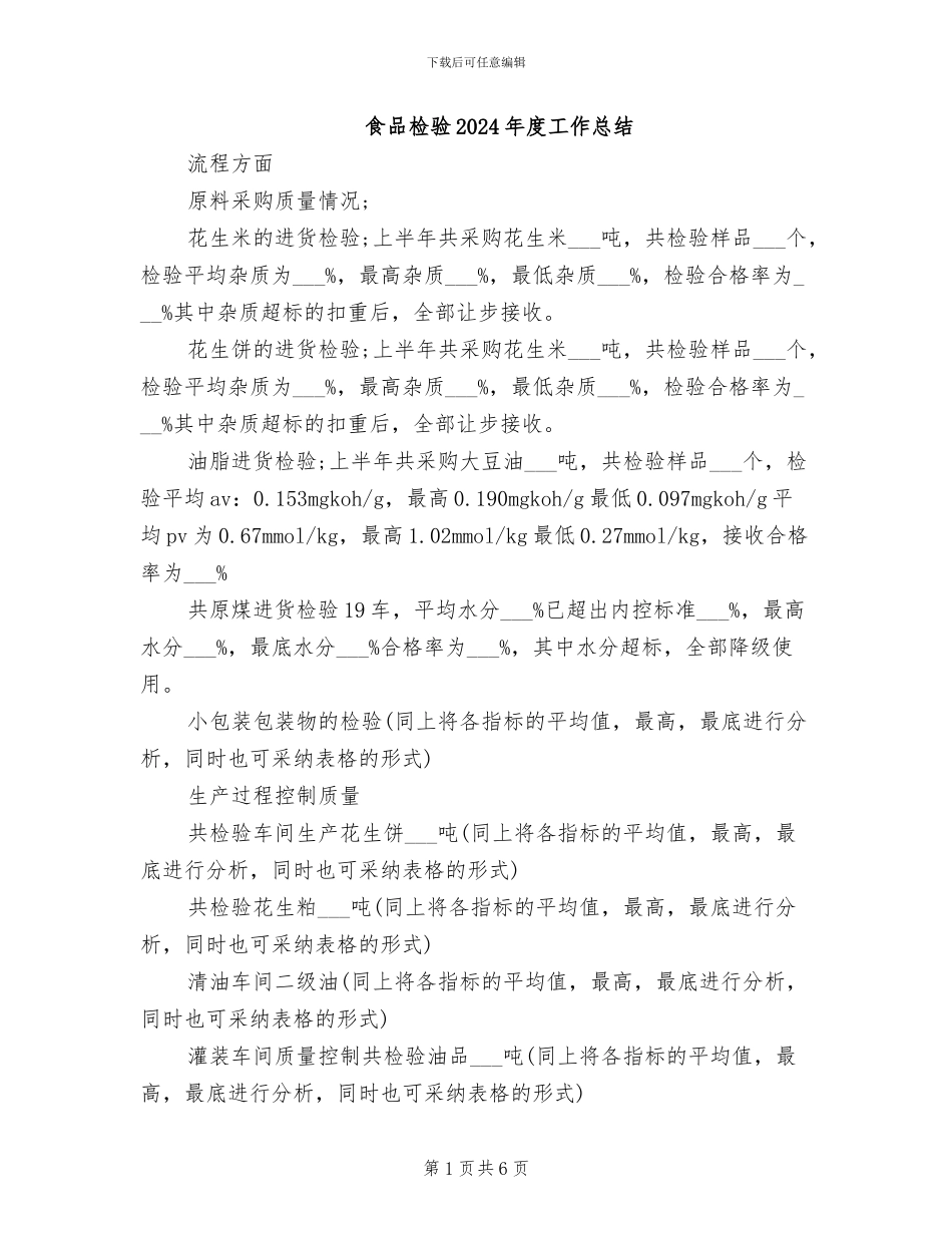 食品检验2024年度工作总结_第1页