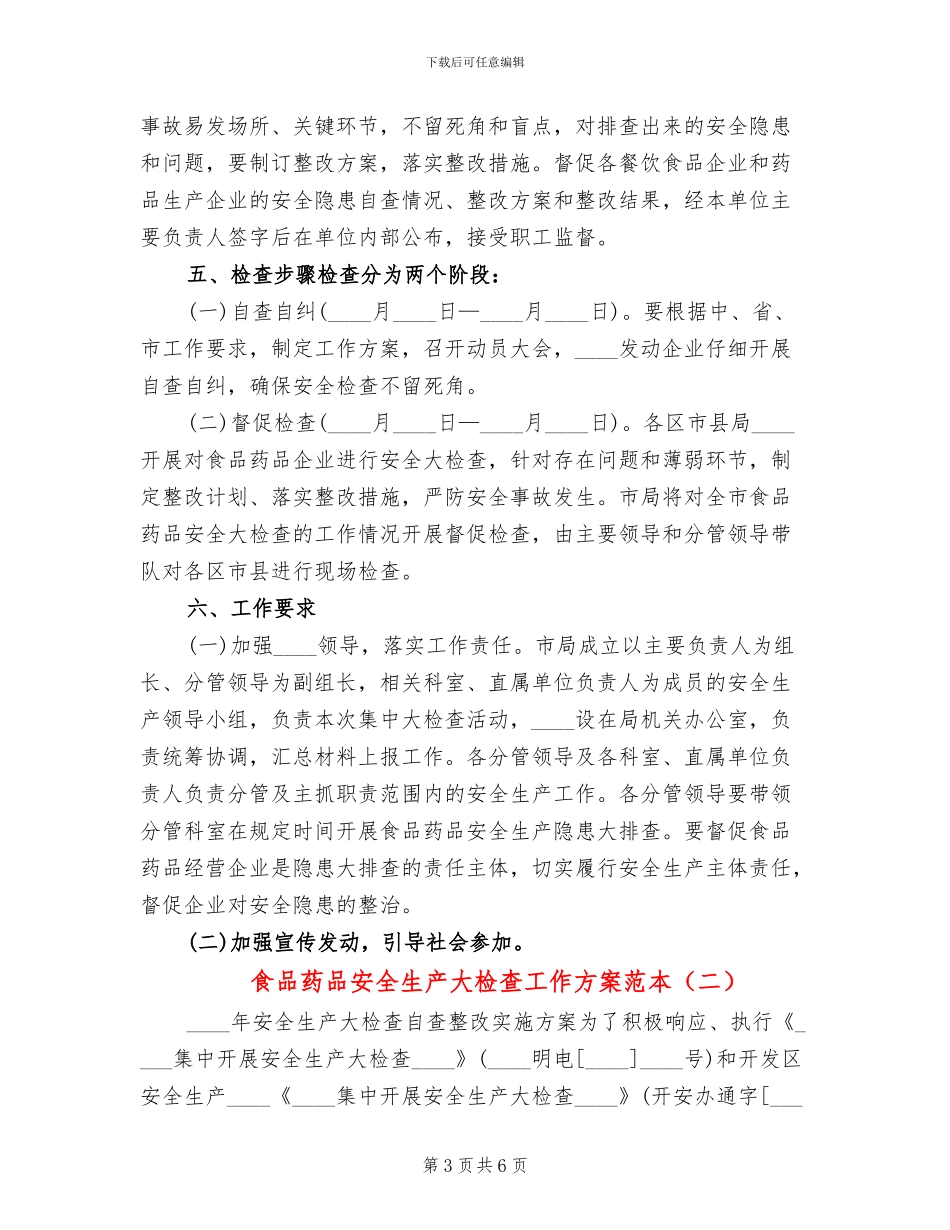 食品药品安全生产大检查工作方案范本_第3页