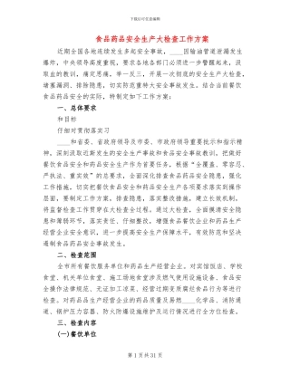食品药品安全生产大检查工作方案(10篇)