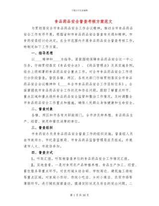 食品药品安全督查考核方案范文