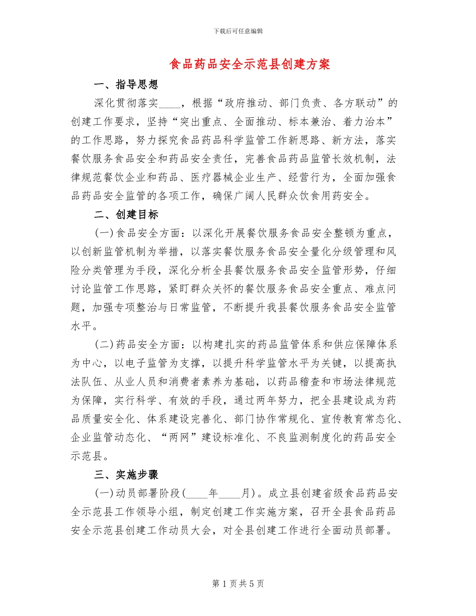 食品药品安全示范县创建方案_第1页