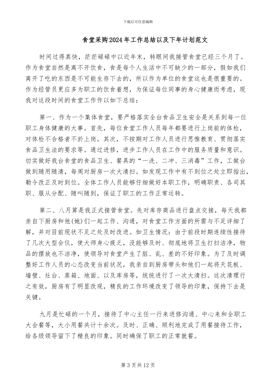食堂负责人2024年度工作总结范文_第3页