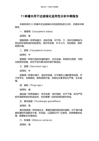 11种灌木用于边坡绿化适用性分析中期报告
