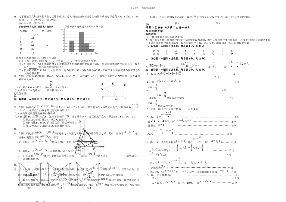 2024年北京市石景山区初三数学二模试题及答案_第2页