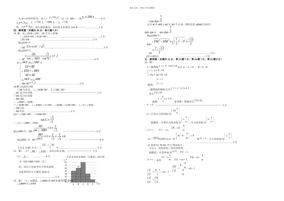 2024年北京市石景山区初三数学二模试题及答案_第3页