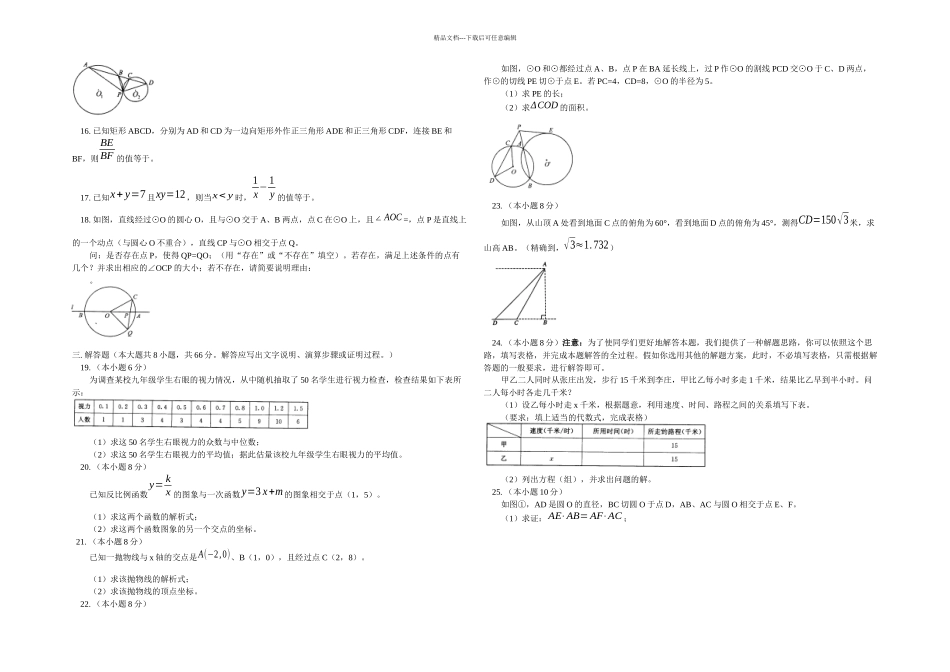 2024年天津市中考数学试卷及答案_第2页