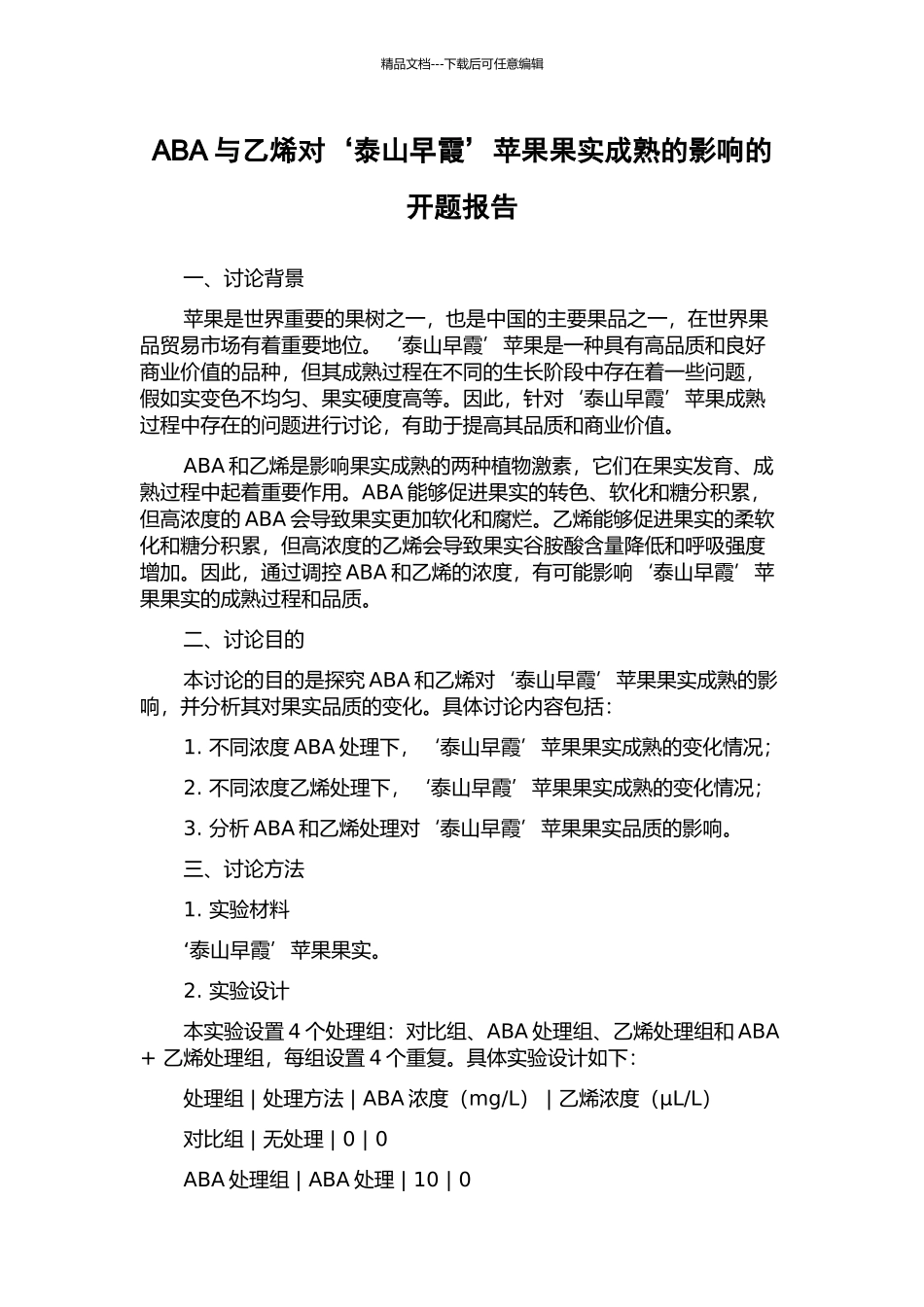 ABA与乙烯对‘泰山早霞’苹果果实成熟的影响的开题报告_第1页