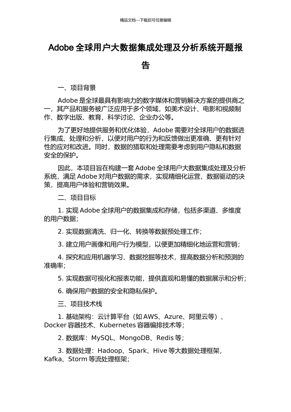 Adobe全球用户大数据集成处理及分析系统开题报告_第1页