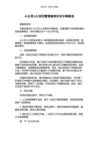 A公司LS项目管理案例研究中期报告