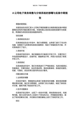 A公司电子商务销售与分销系统的部曙与实施中期报告