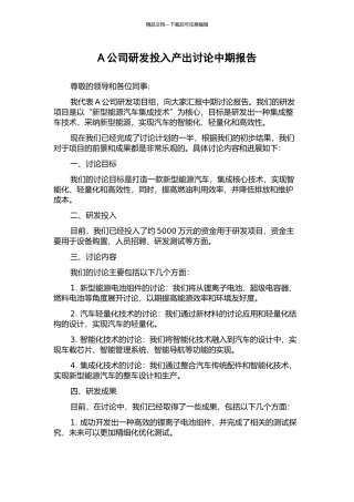 A公司研发投入产出研究中期报告