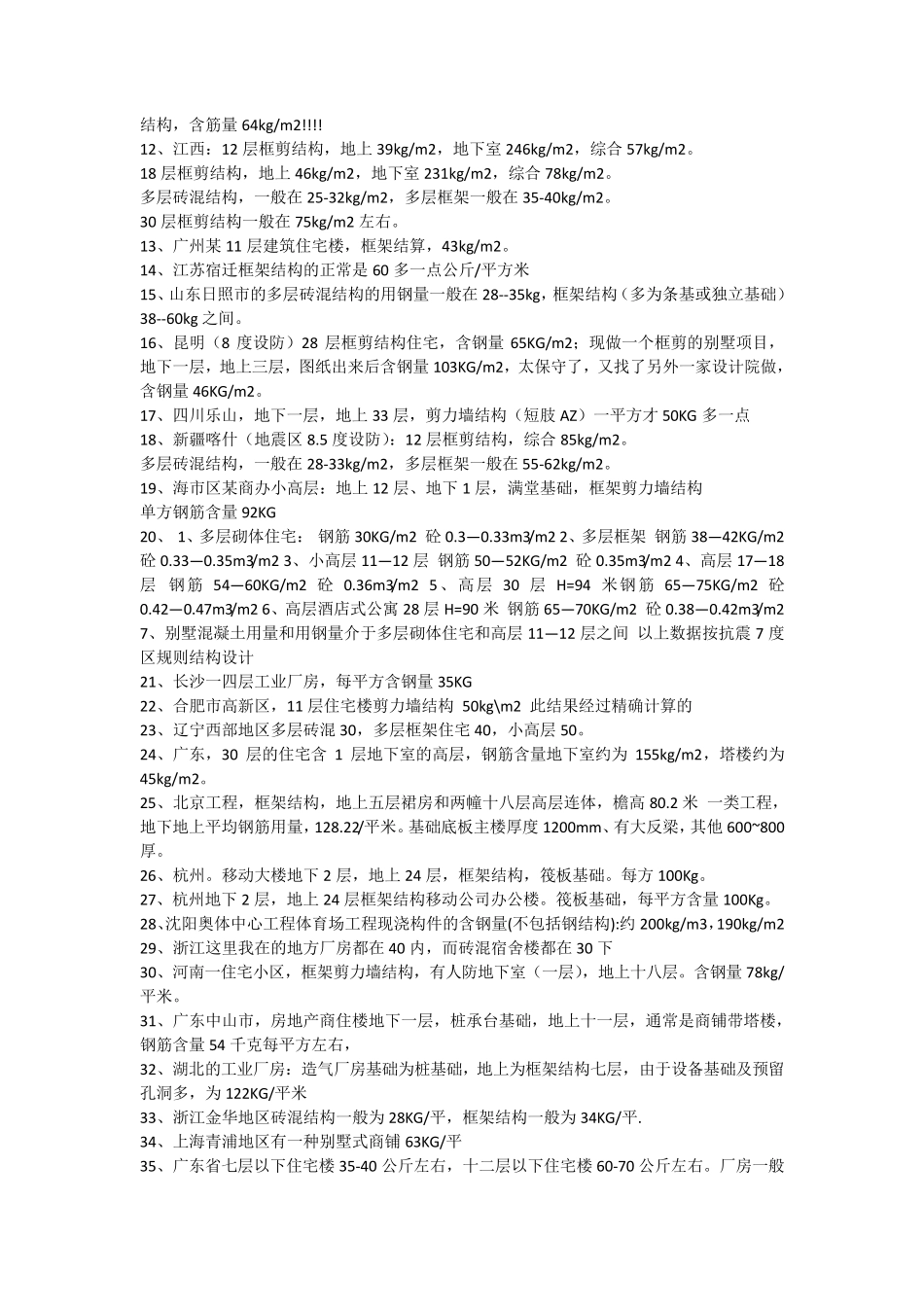 全国各地建筑含钢量及钢筋含量指标_第3页