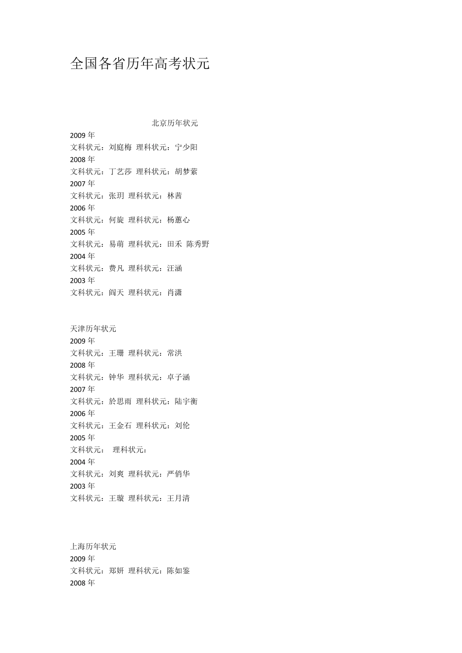 全国各省历年高考状元_第1页
