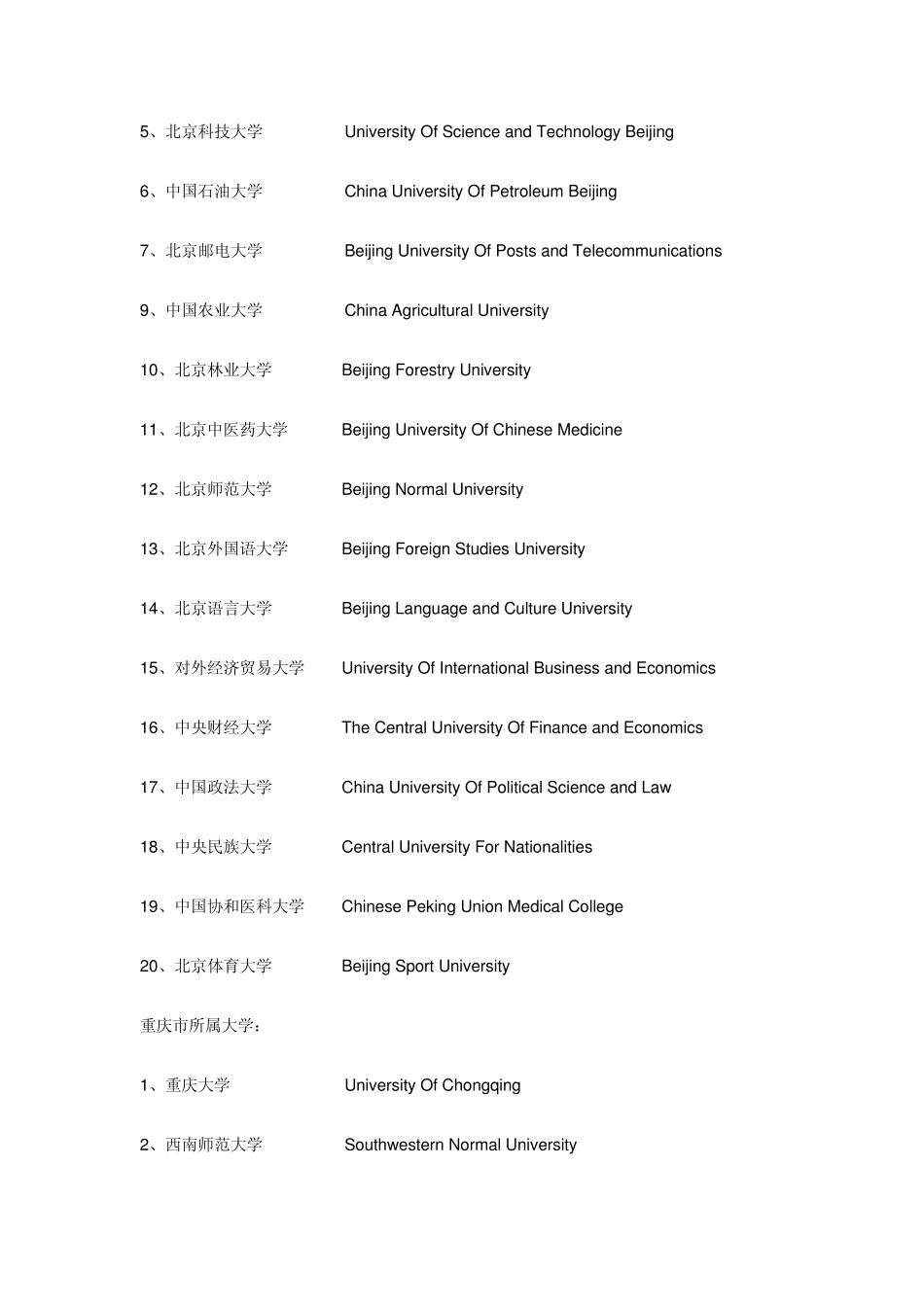 全国大学中英文对照(包括医学院校)_第2页