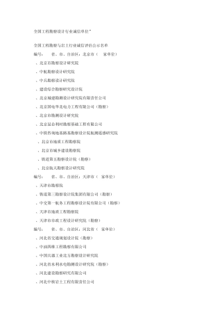 全国工程勘察设计行业诚信单位