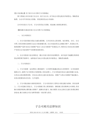 公司法关于设立子公司的规定