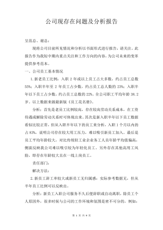 公司现存在问题及分析报告