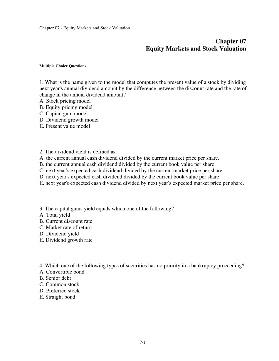 公司理财精要第七章题库_第1页