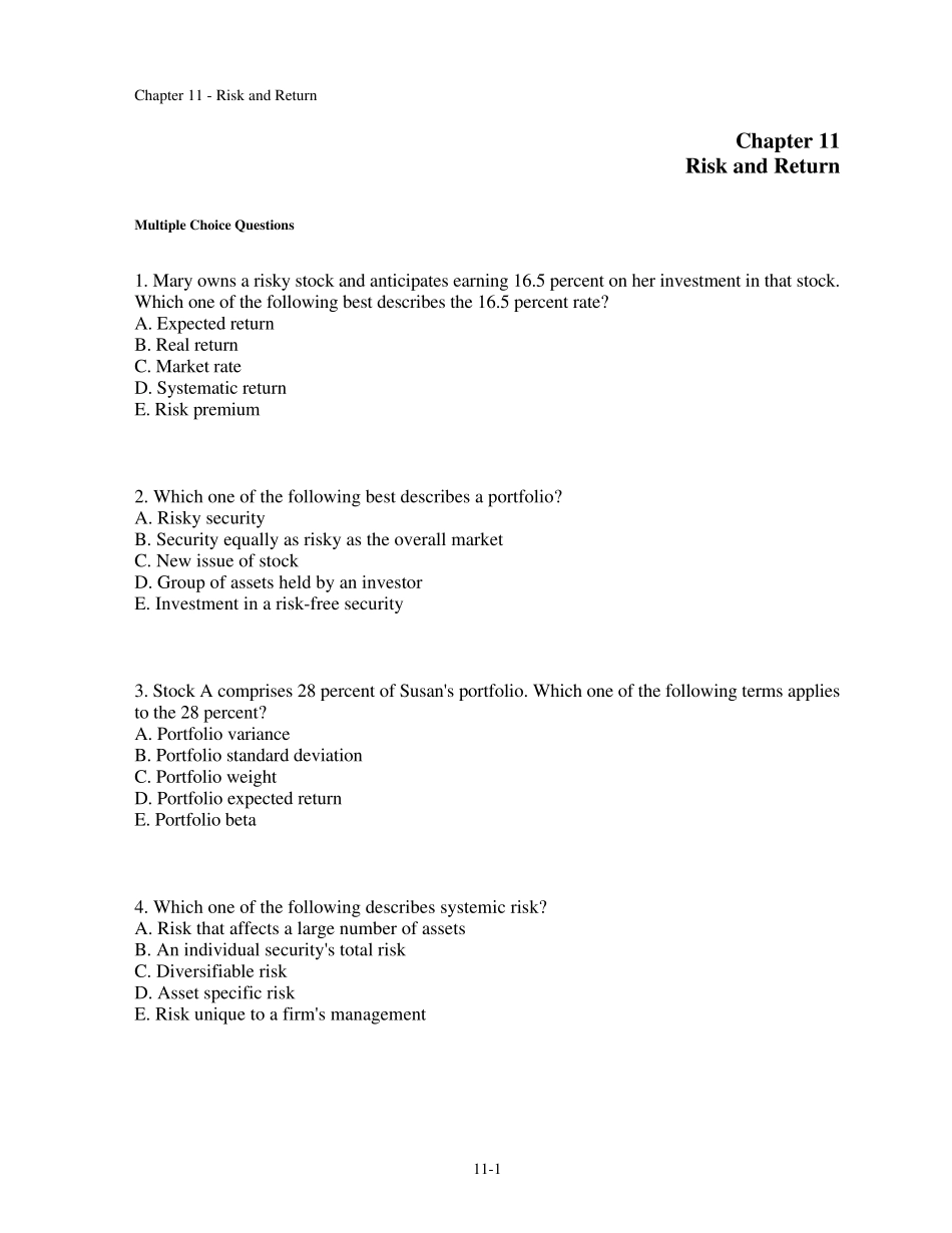 公司理财精要第十一章题库_第1页