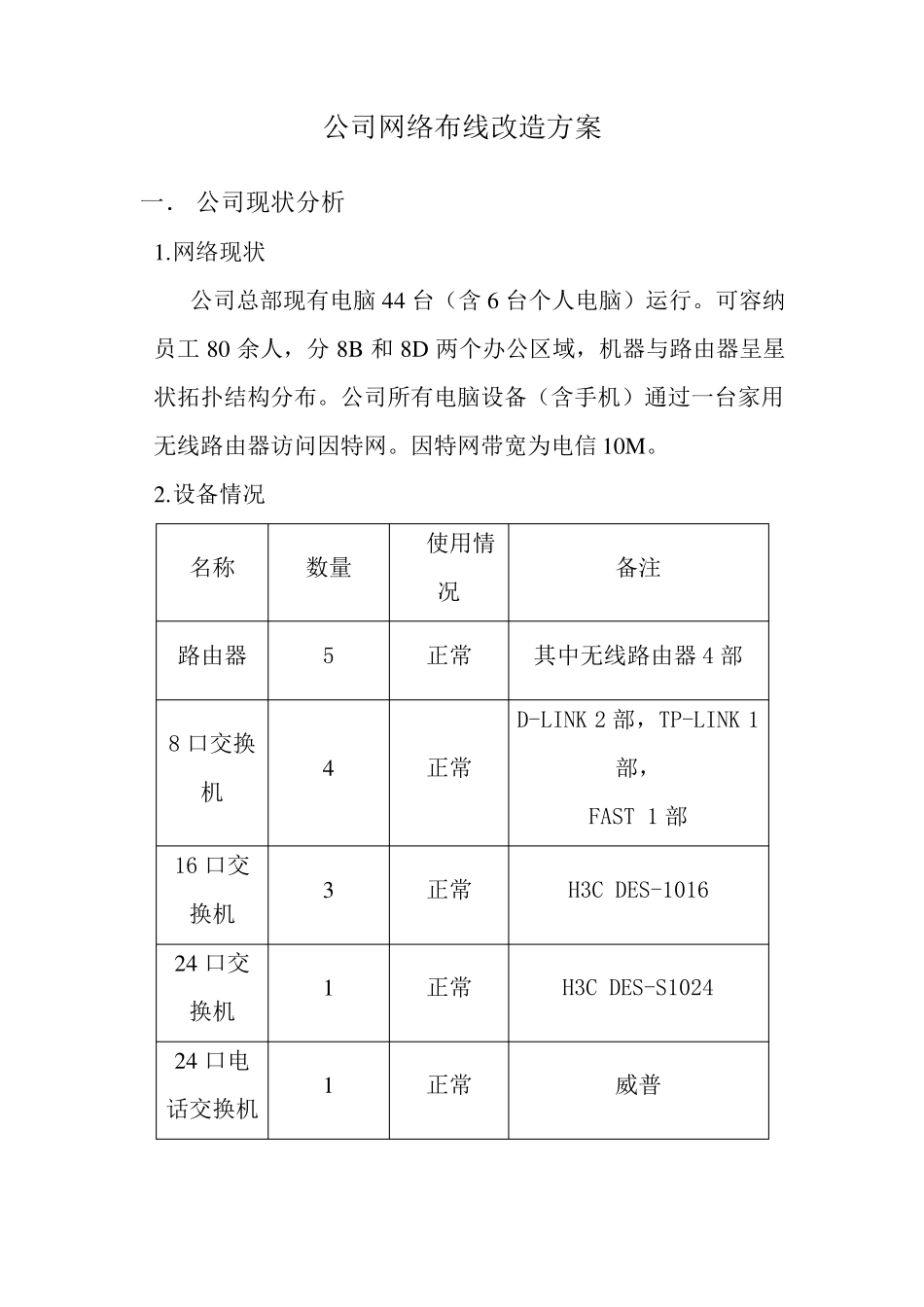 公司网络布线改造方案_第1页