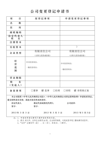 公司股权变更所有资料和表格