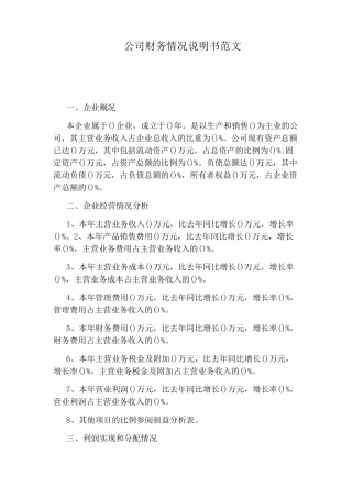 公司财务情况说明书范文