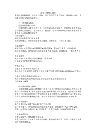 公司财务指标及标准值