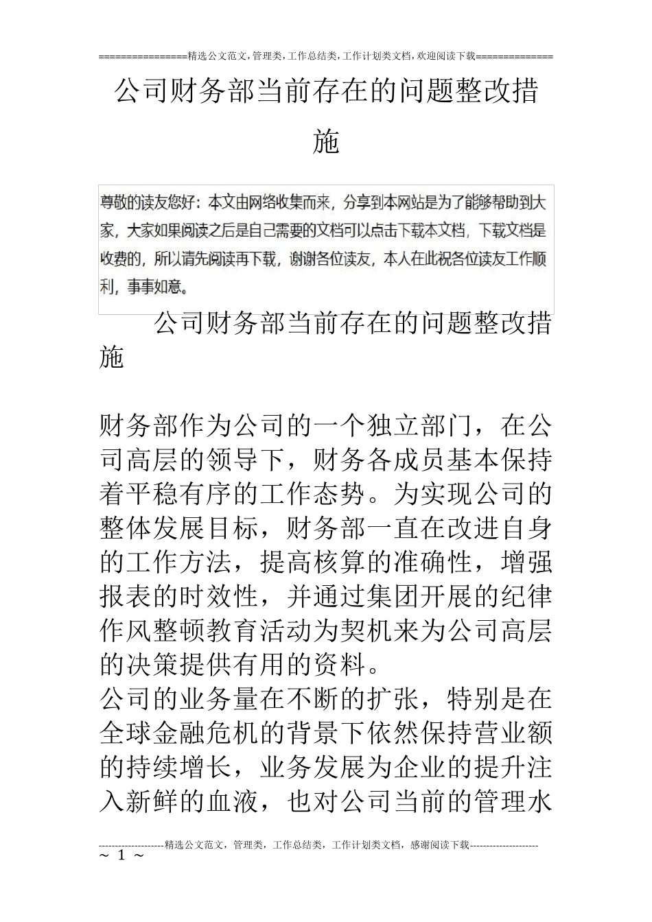 公司财务部当前存在的问题整改措施_第1页