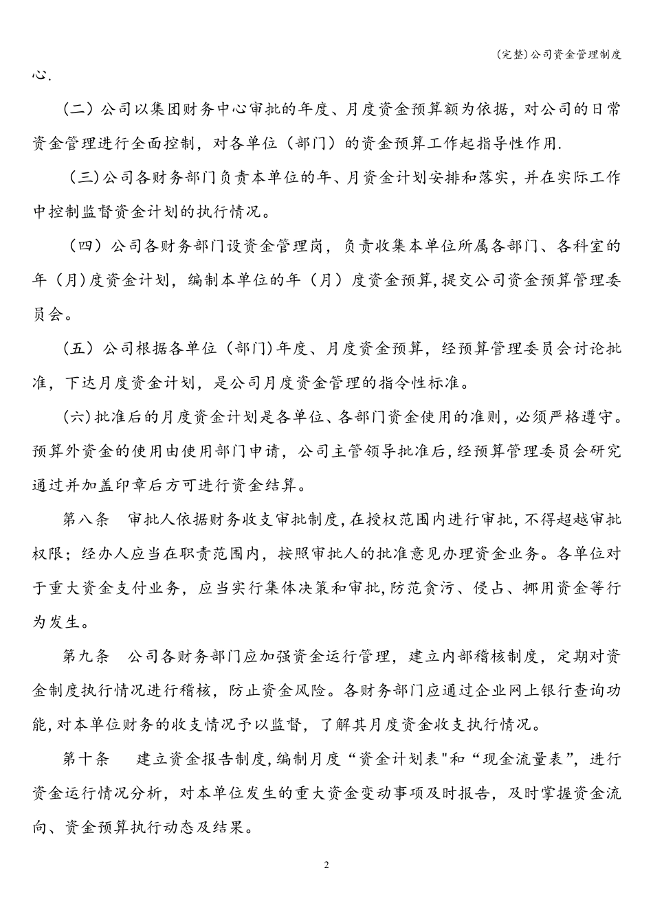公司资金管理制度_第2页