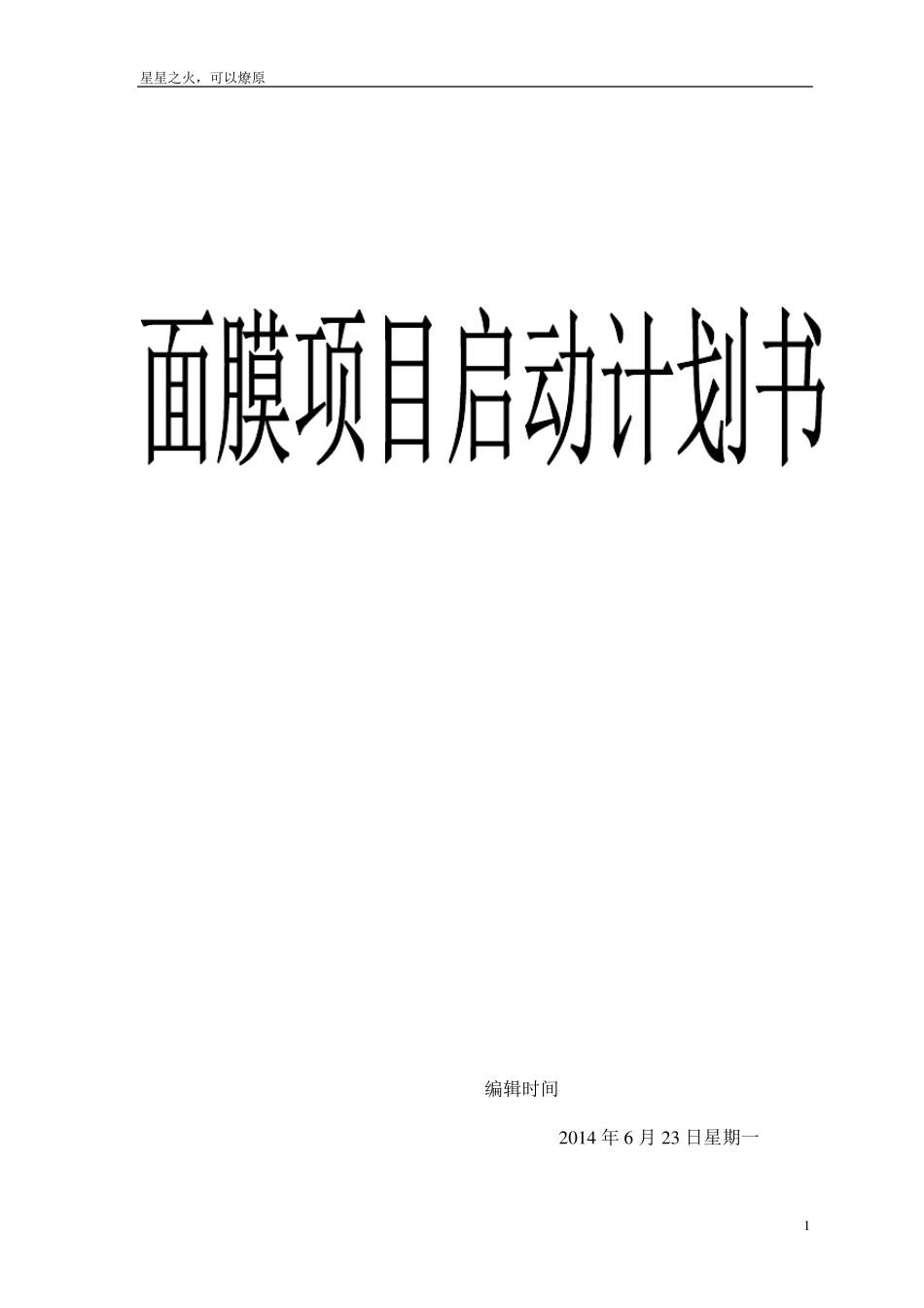 公司项目(面膜)启动计划书文档_第1页