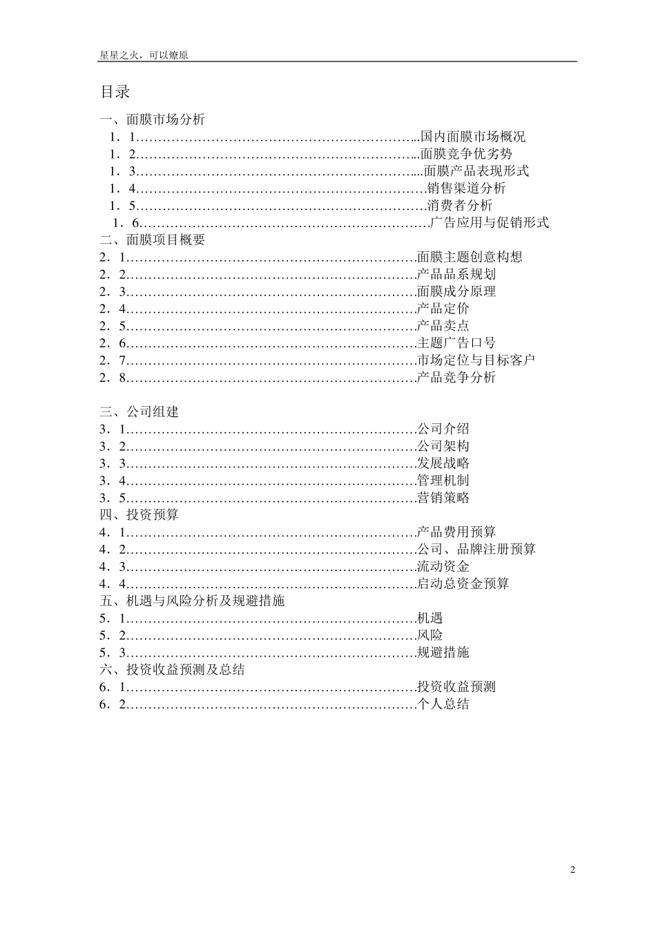 公司项目(面膜)启动计划书文档_第2页