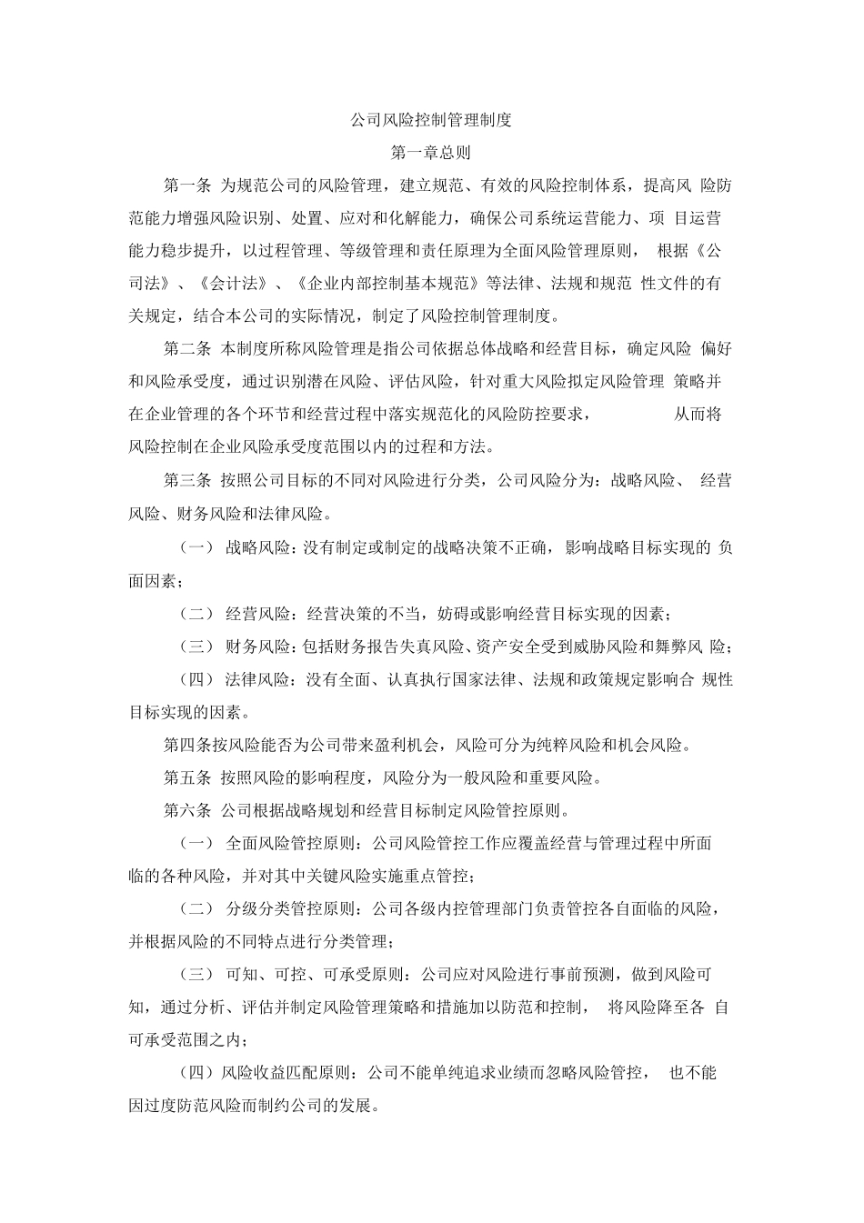 公司风险控制管理制度_第1页