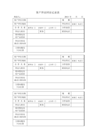 公司餐饮客户拜访回访记录表
