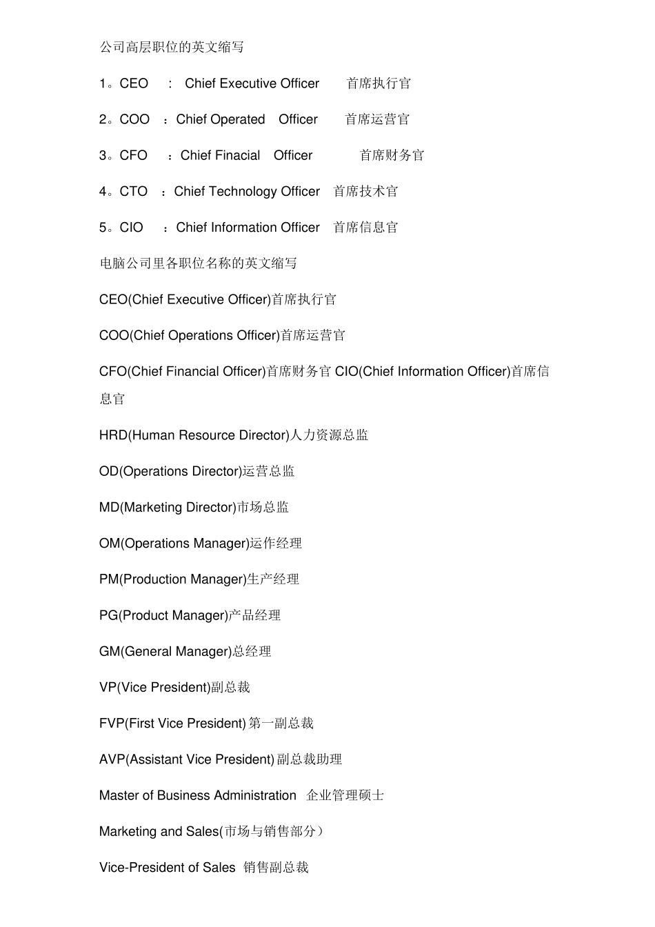 公司高层职位的英文缩写_第1页