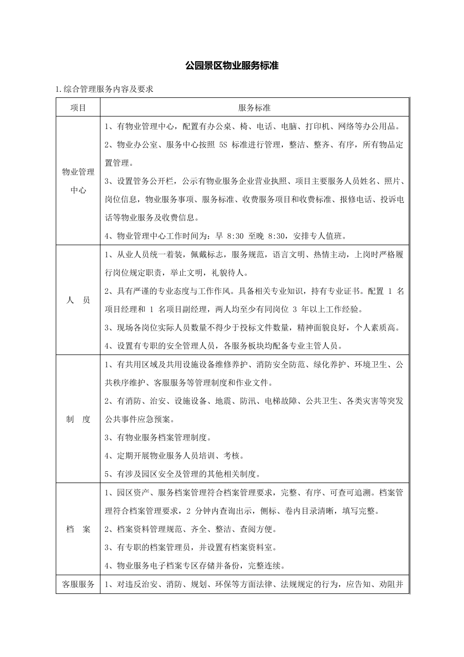 公园景区物业服务标准_第1页