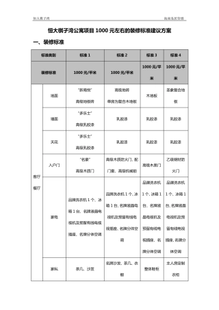 公寓项目1000元精装修标准