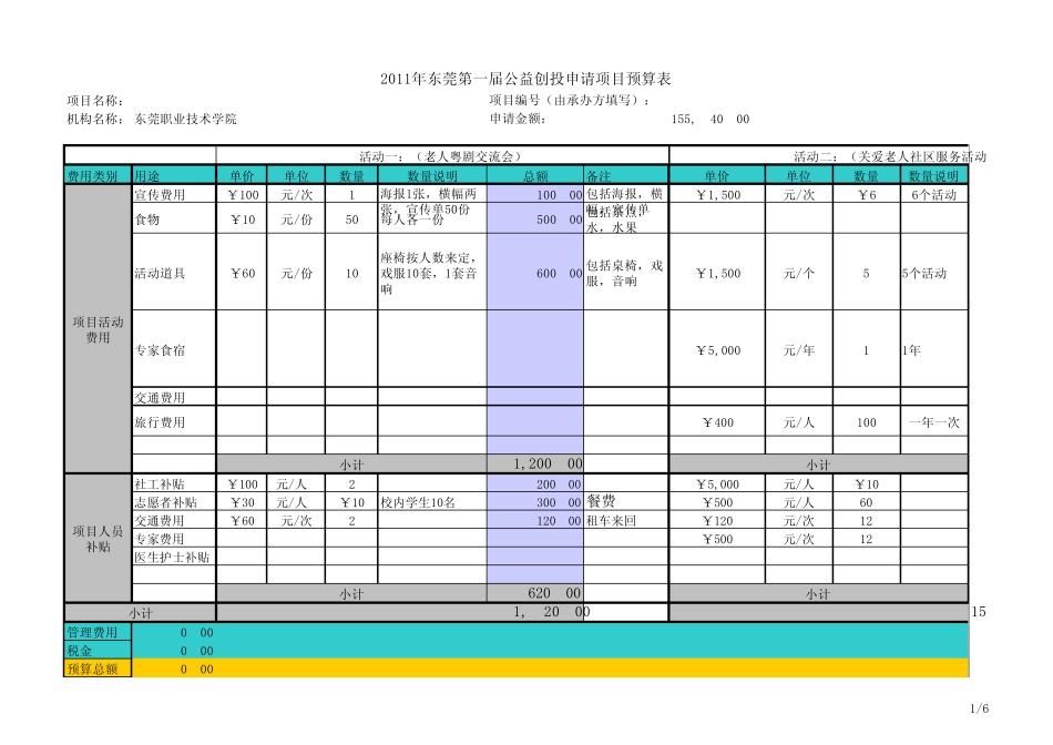 公益创投预算表_第1页