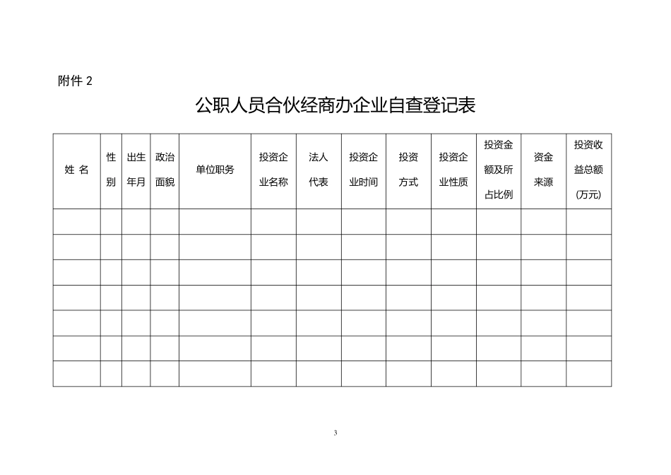 公职人员经商办企业自查登记表等七张表_第3页