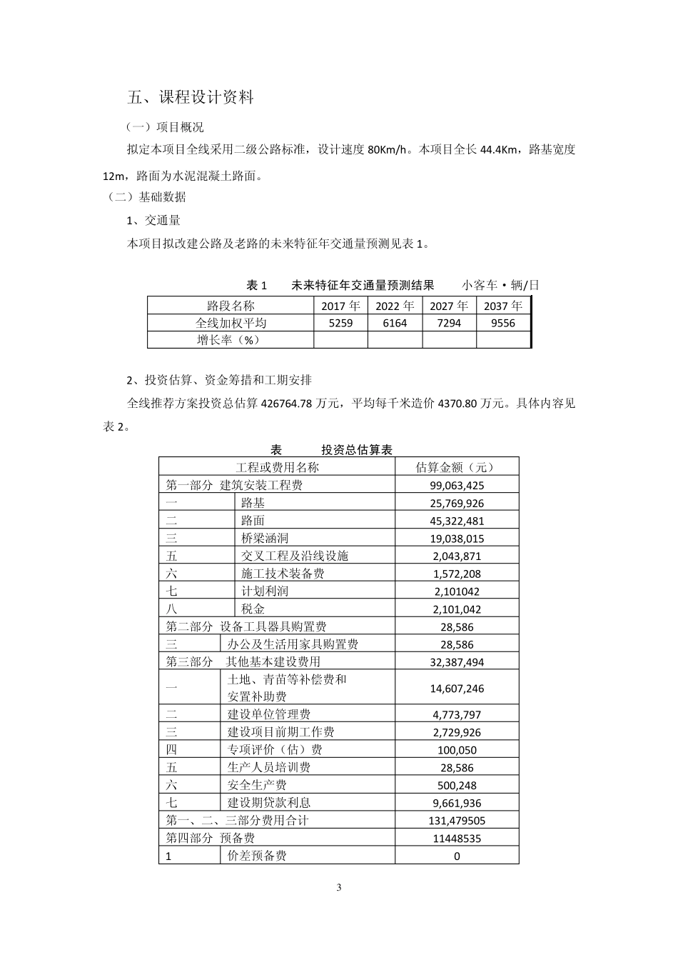 公路经济课程设计任务书_第3页